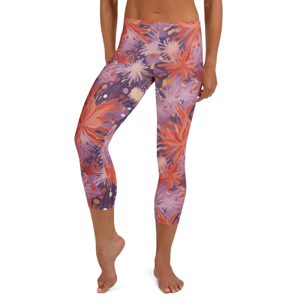 Coral Dusk Bloom on Capri Leggings — Front