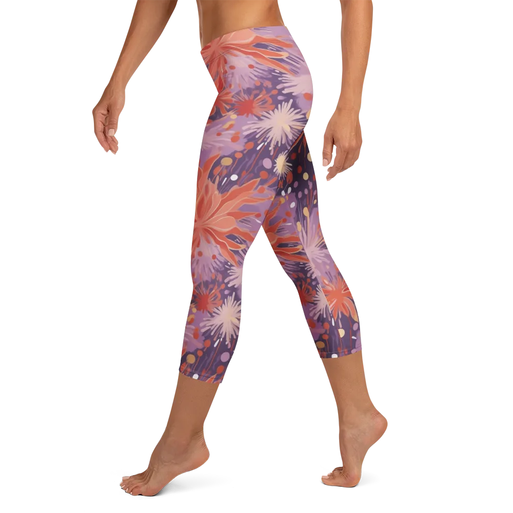Coral Dusk Bloom on Capri Leggings — Left