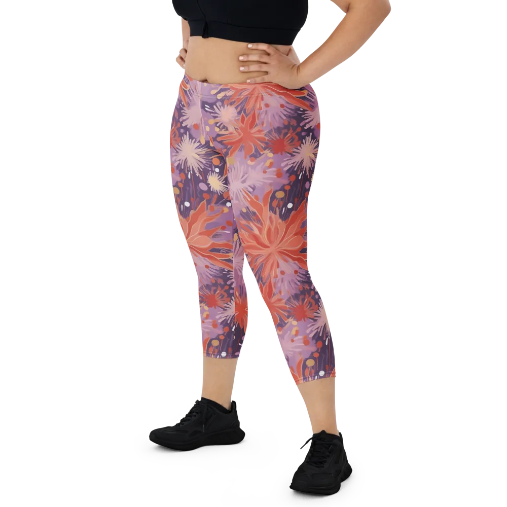Coral Dusk Bloom on Capri Leggings — Front