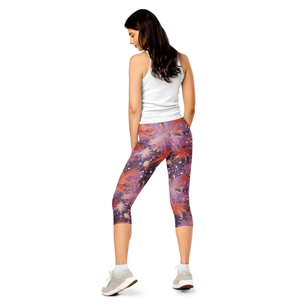 Coral Dusk Bloom on Capri Leggings — Back