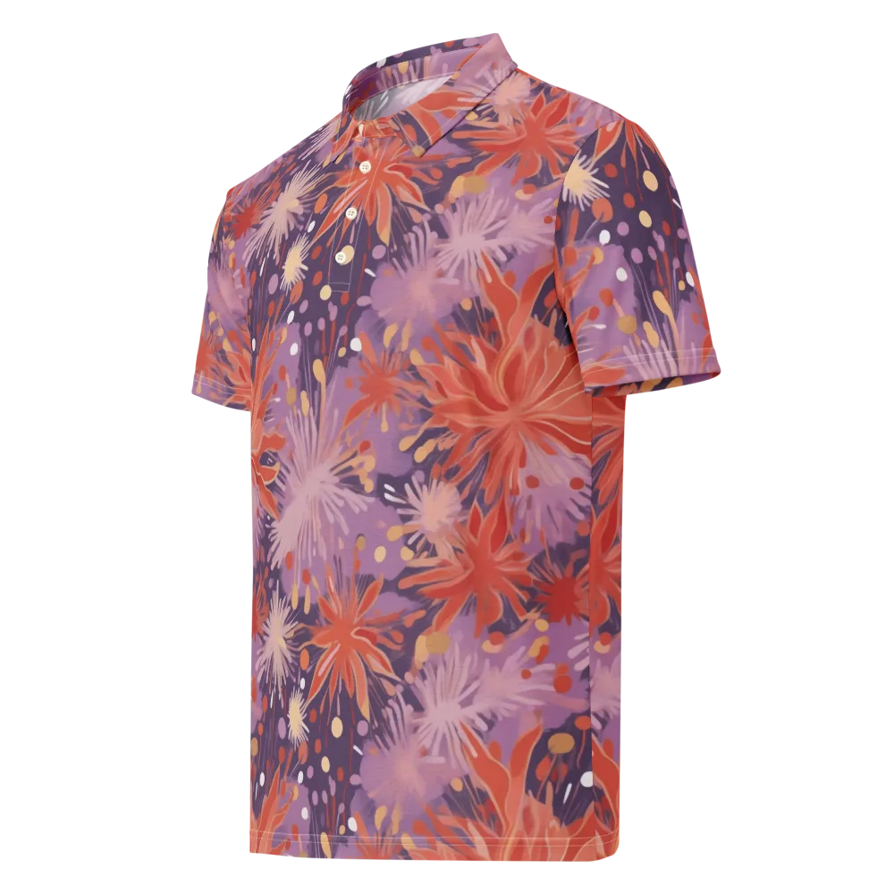 Coral Dusk Bloom on Men's Slim Fit Polo Shirt — Left Front