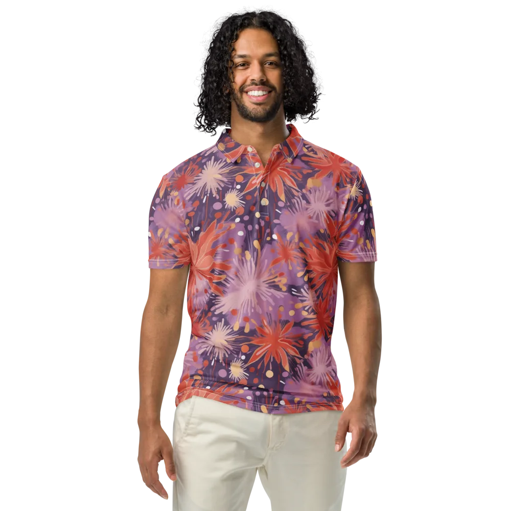 Coral Dusk Bloom on Men's Slim Fit Polo Shirt — Front