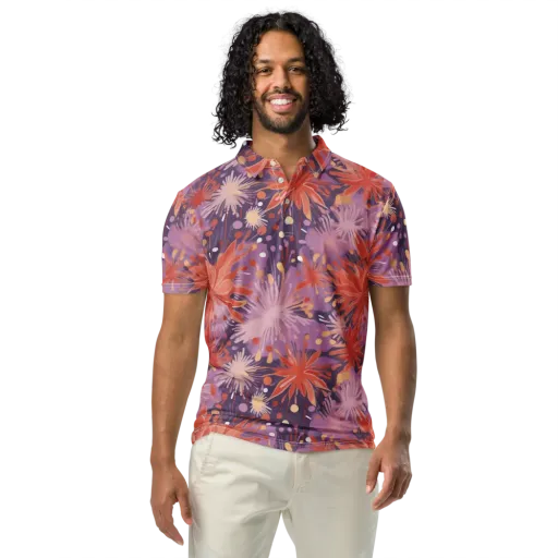 Coral Dusk Bloom on a Men's Slim Fit Polo Shirt