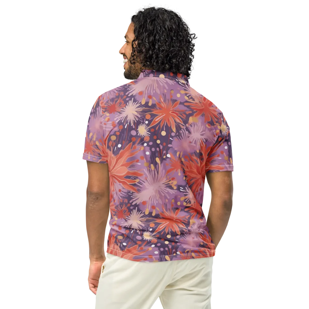 Coral Dusk Bloom on Men's Slim Fit Polo Shirt — Back