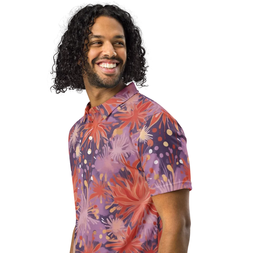 Coral Dusk Bloom on Men's Slim Fit Polo Shirt — Left Front