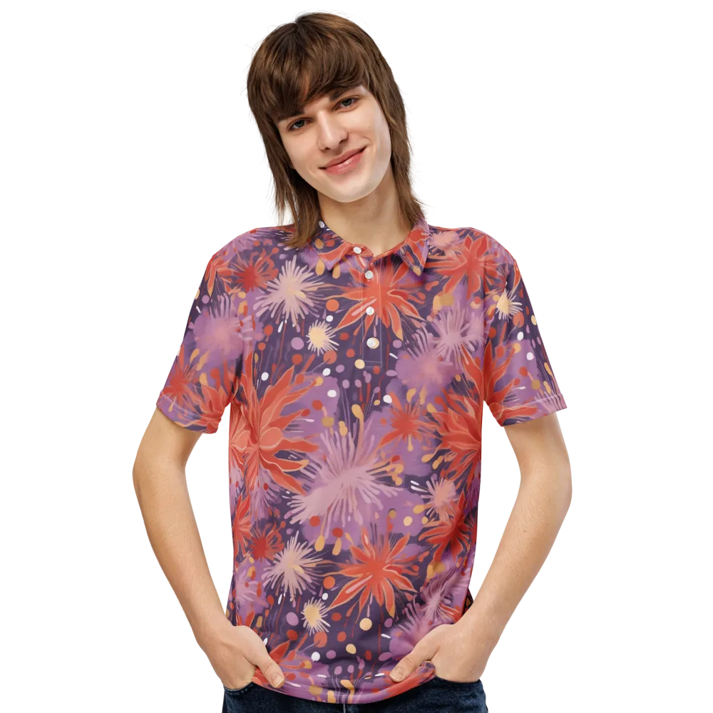 Coral Dusk Bloom on Men's Slim Fit Polo Shirt — Front