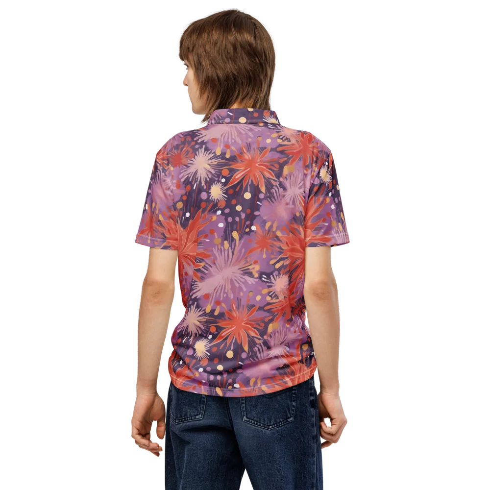 Coral Dusk Bloom on Men's Slim Fit Polo Shirt — Back