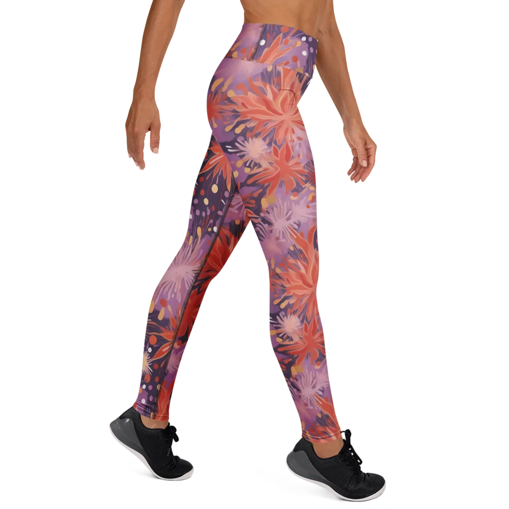 Coral Dusk Bloom on Yoga Leggings — Right