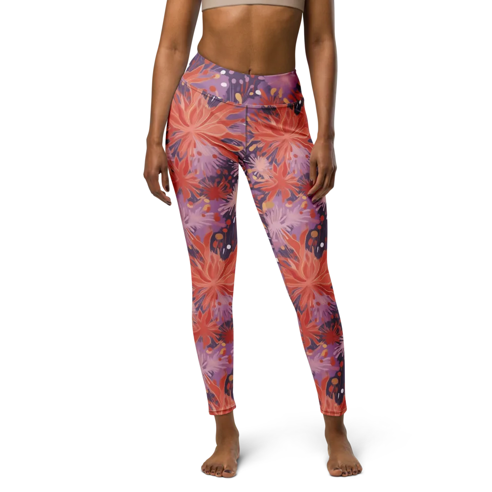 Coral Dusk Bloom on Yoga Leggings — Front