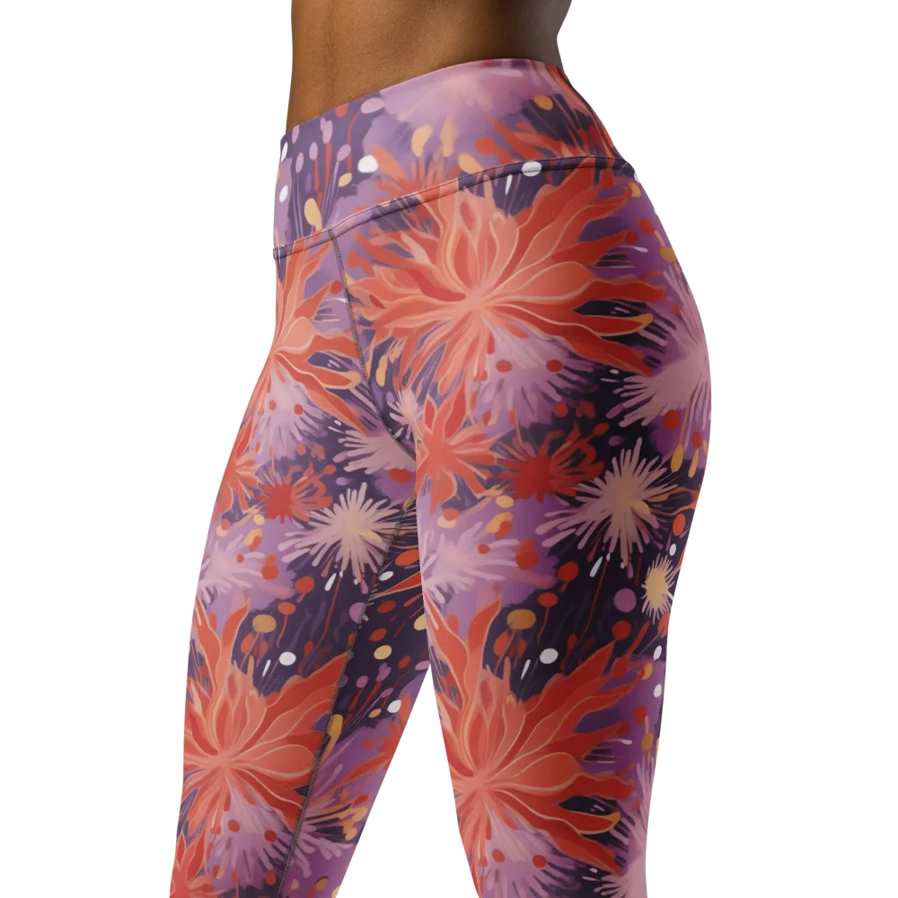 Coral Dusk Bloom on Yoga Leggings — Left Front