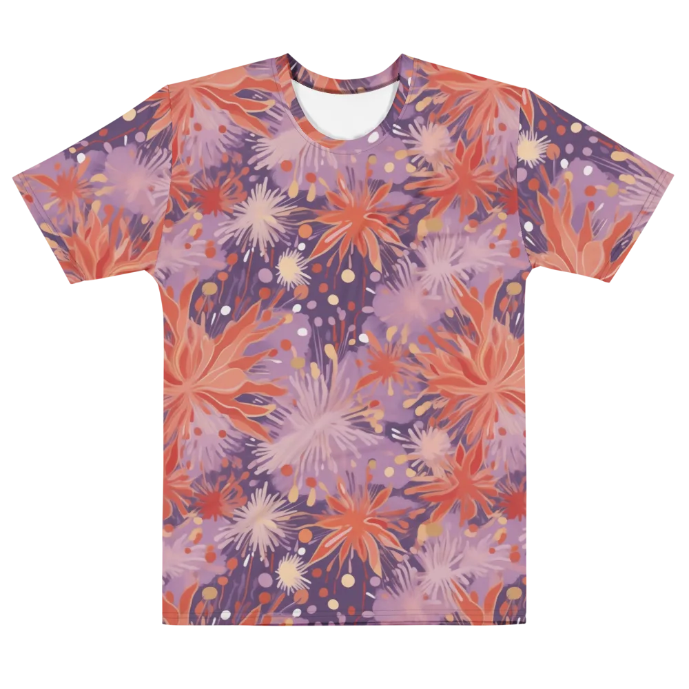 Coral Dusk Bloom on Men's Cotton Crew Neck T-Shirt — Front