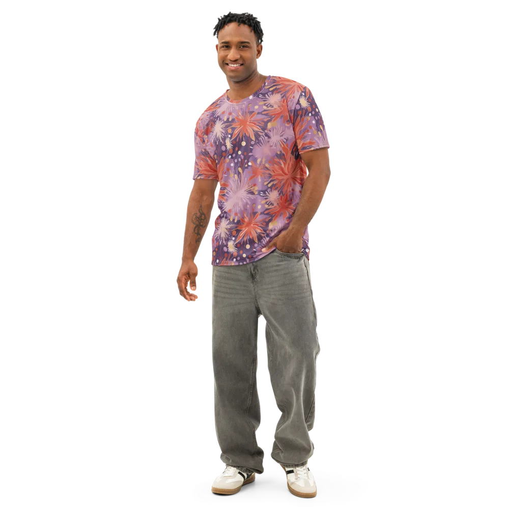 Coral Dusk Bloom on Men's Cotton Crew Neck T-Shirt — Front
