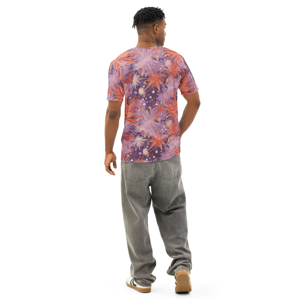 Coral Dusk Bloom on Men's Cotton Crew Neck T-Shirt — Back