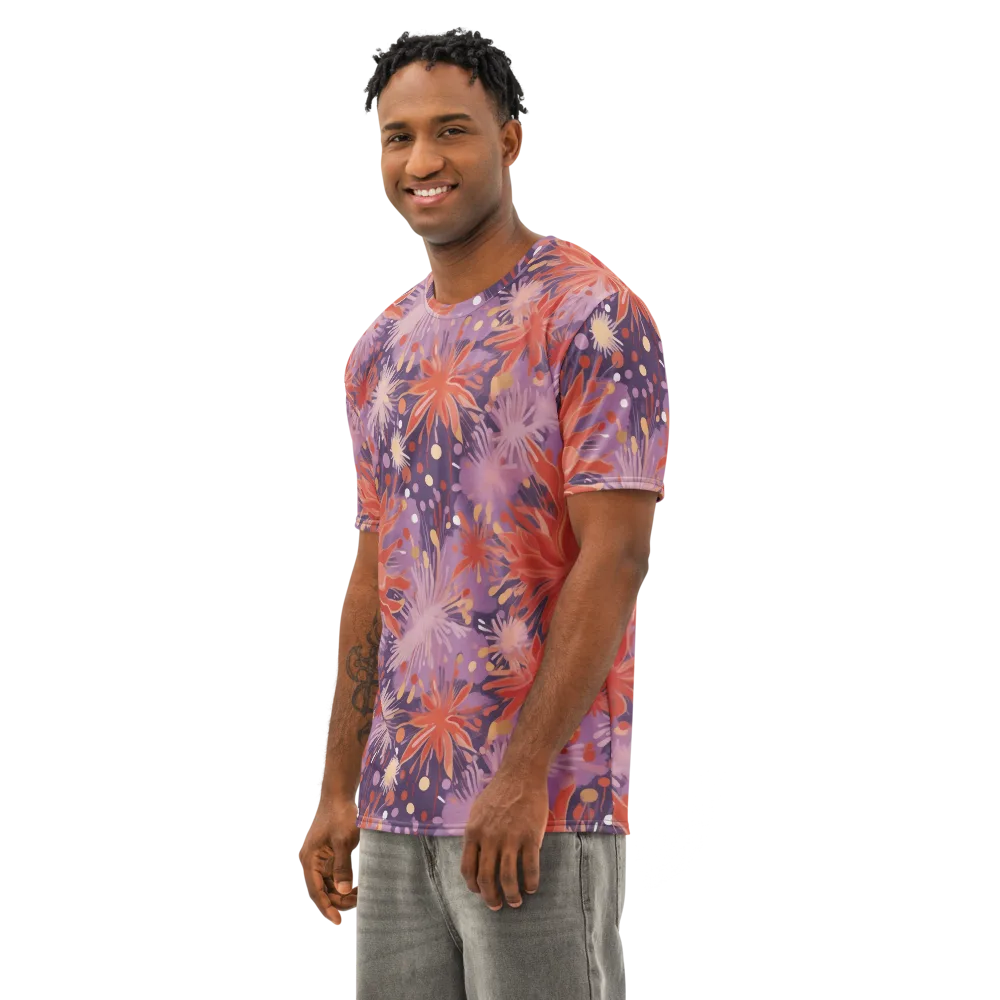 Coral Dusk Bloom on Men's Cotton Crew Neck T-Shirt — Left Front