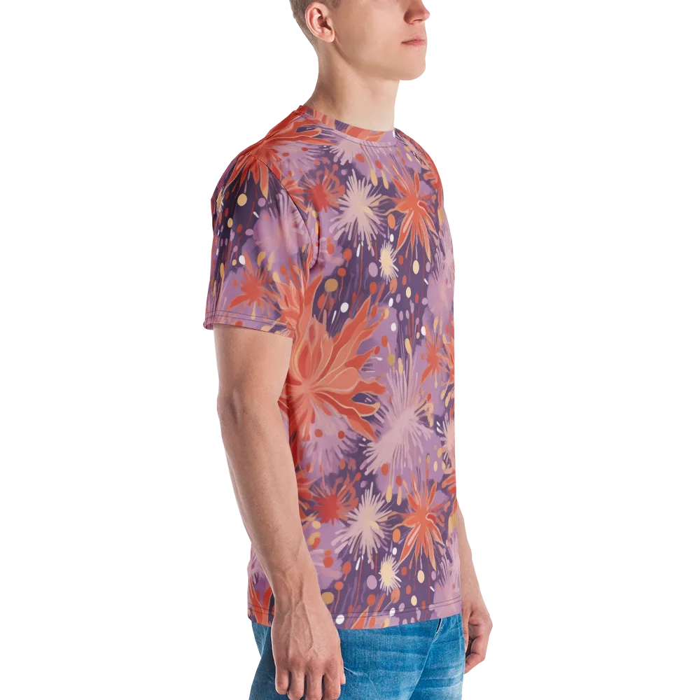 Coral Dusk Bloom on Men's Crew Neck T-Shirt — Right