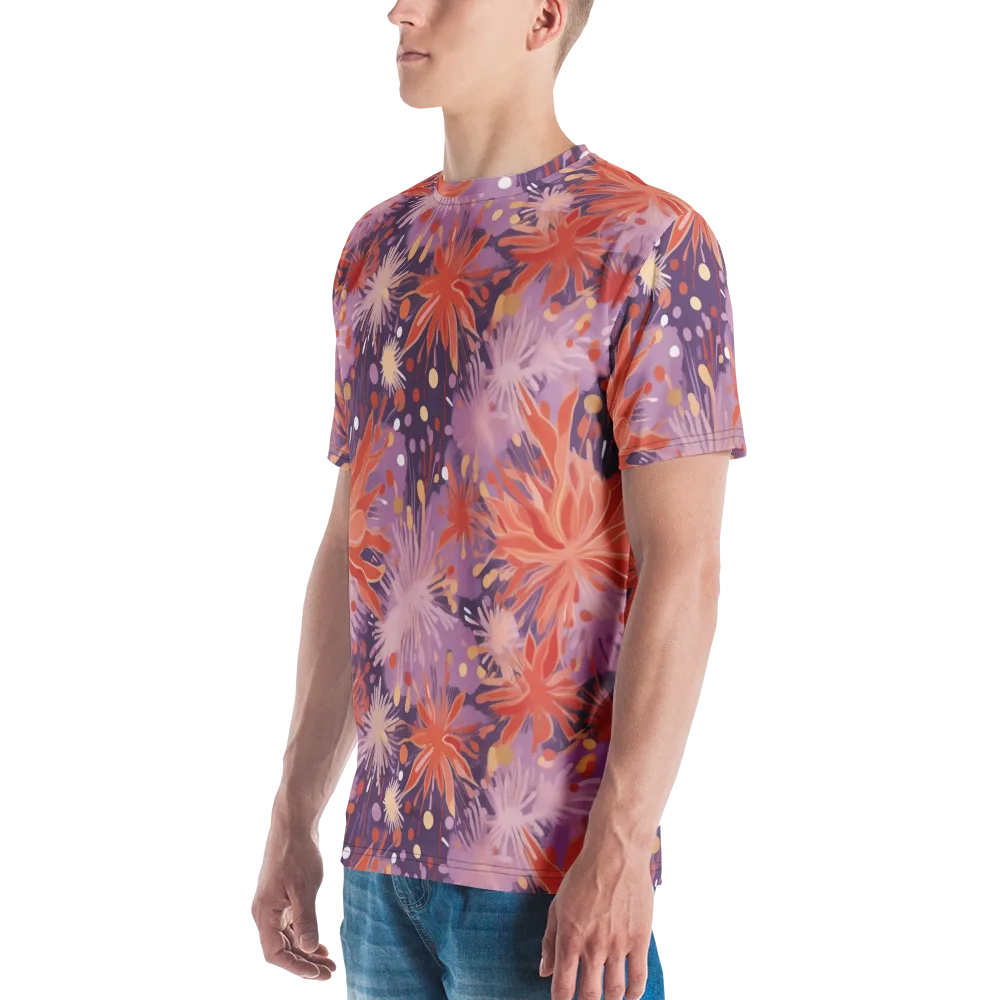 Coral Dusk Bloom on Men's Crew Neck T-Shirt — Left