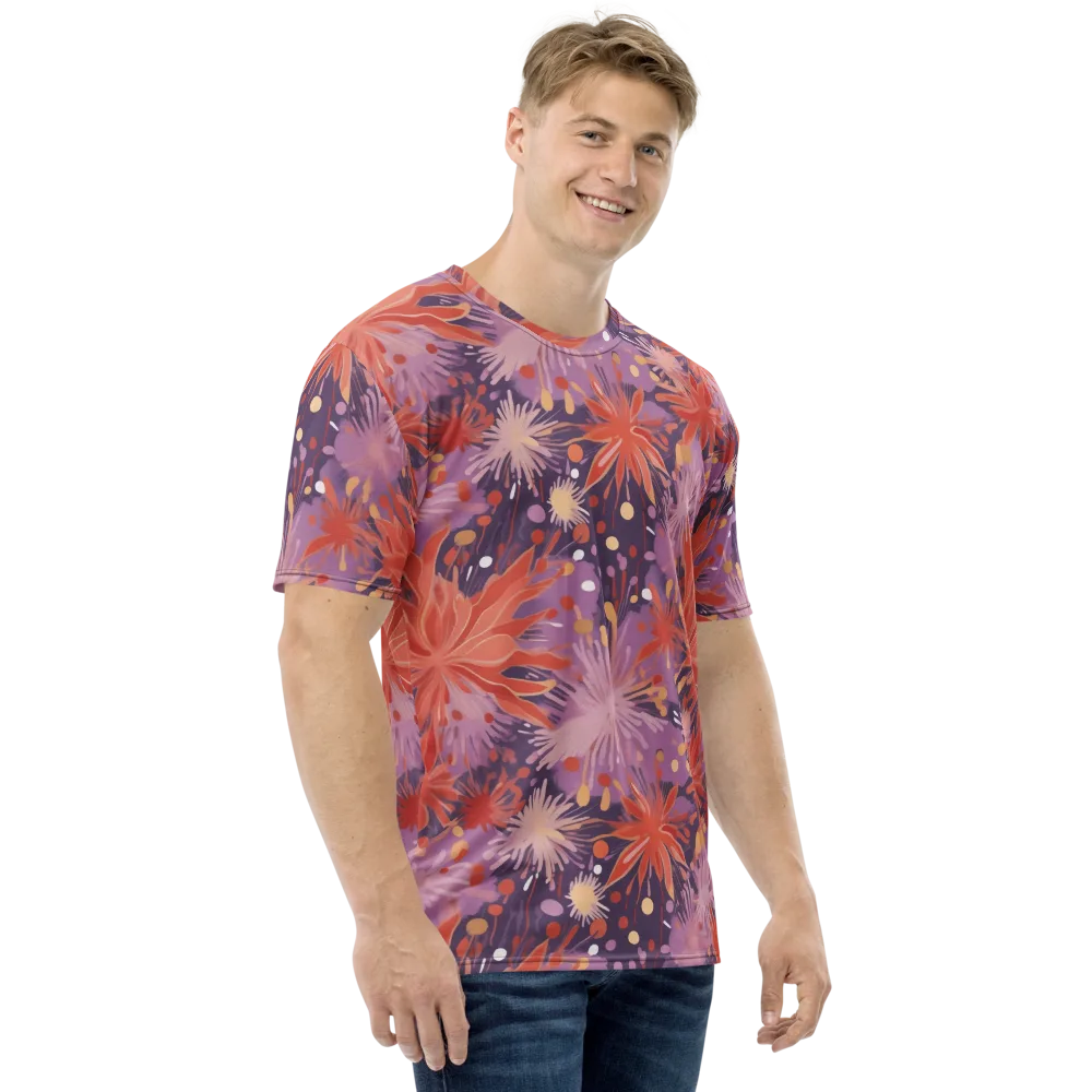 Coral Dusk Bloom on Men's Crew Neck T-Shirt — Right