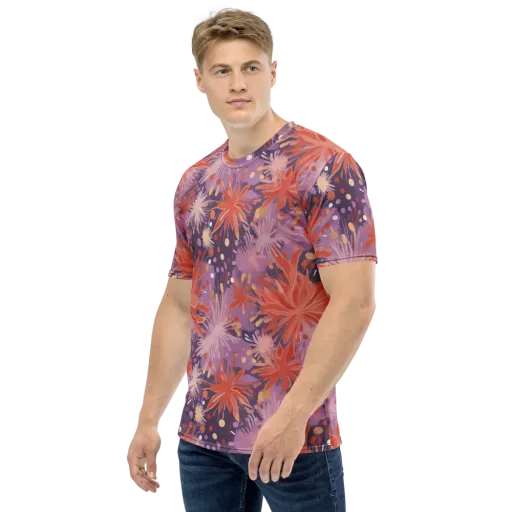 Coral Dusk Bloom on a Men's Crew Neck T-Shirt
