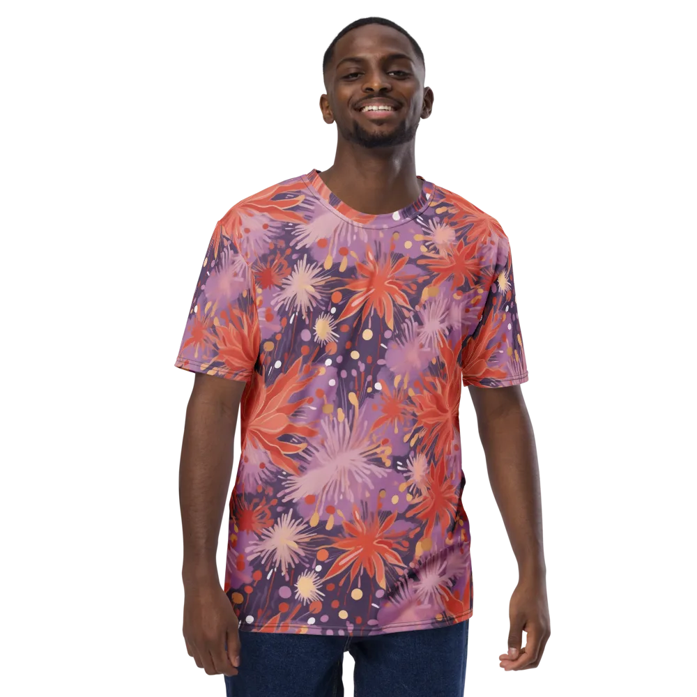 Coral Dusk Bloom on Men's Crew Neck T-Shirt — Front