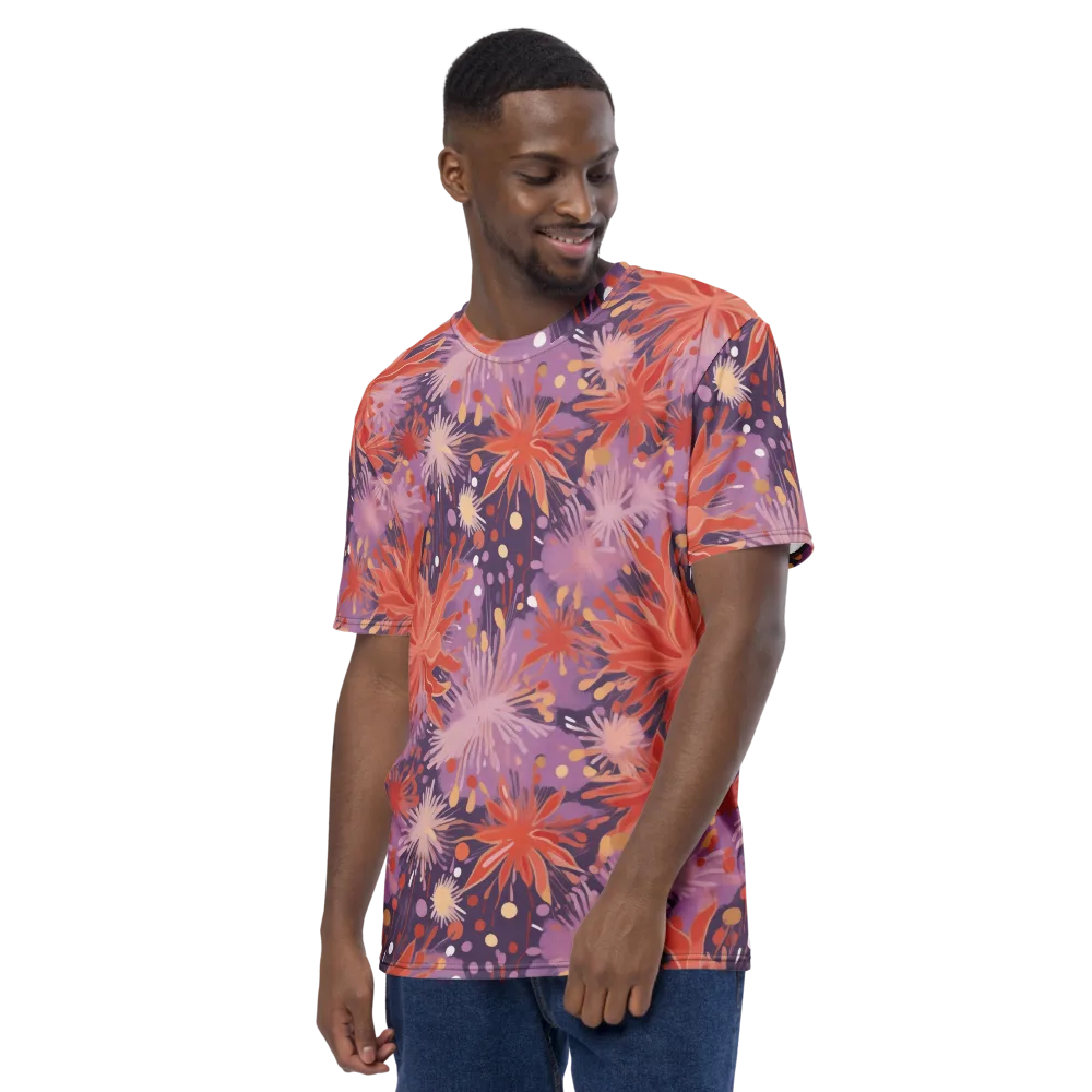 Coral Dusk Bloom on Men's Crew Neck T-Shirt — Left