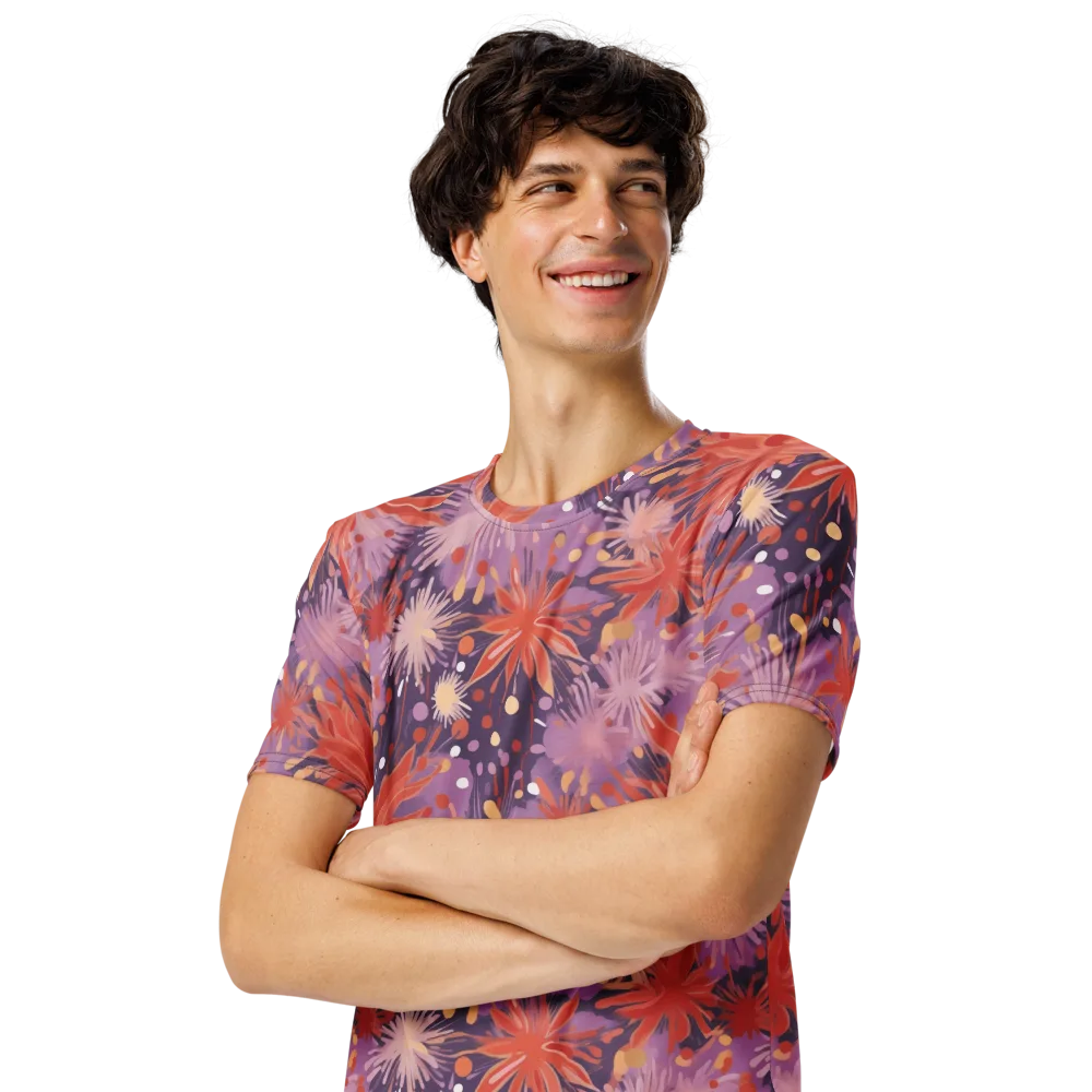 Coral Dusk Bloom on Men's Crew Neck T-Shirt — Left Front