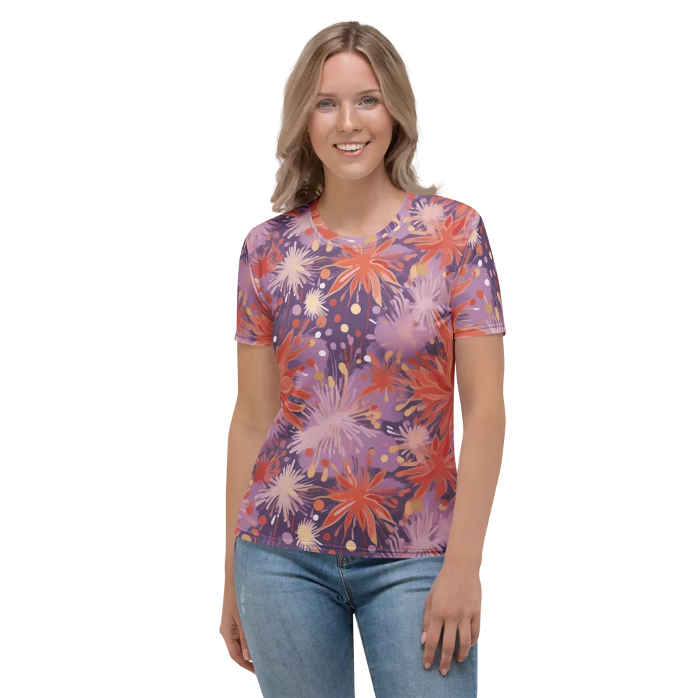 Coral Dusk Bloom on Women's Crew Neck T-Shirt — Front
