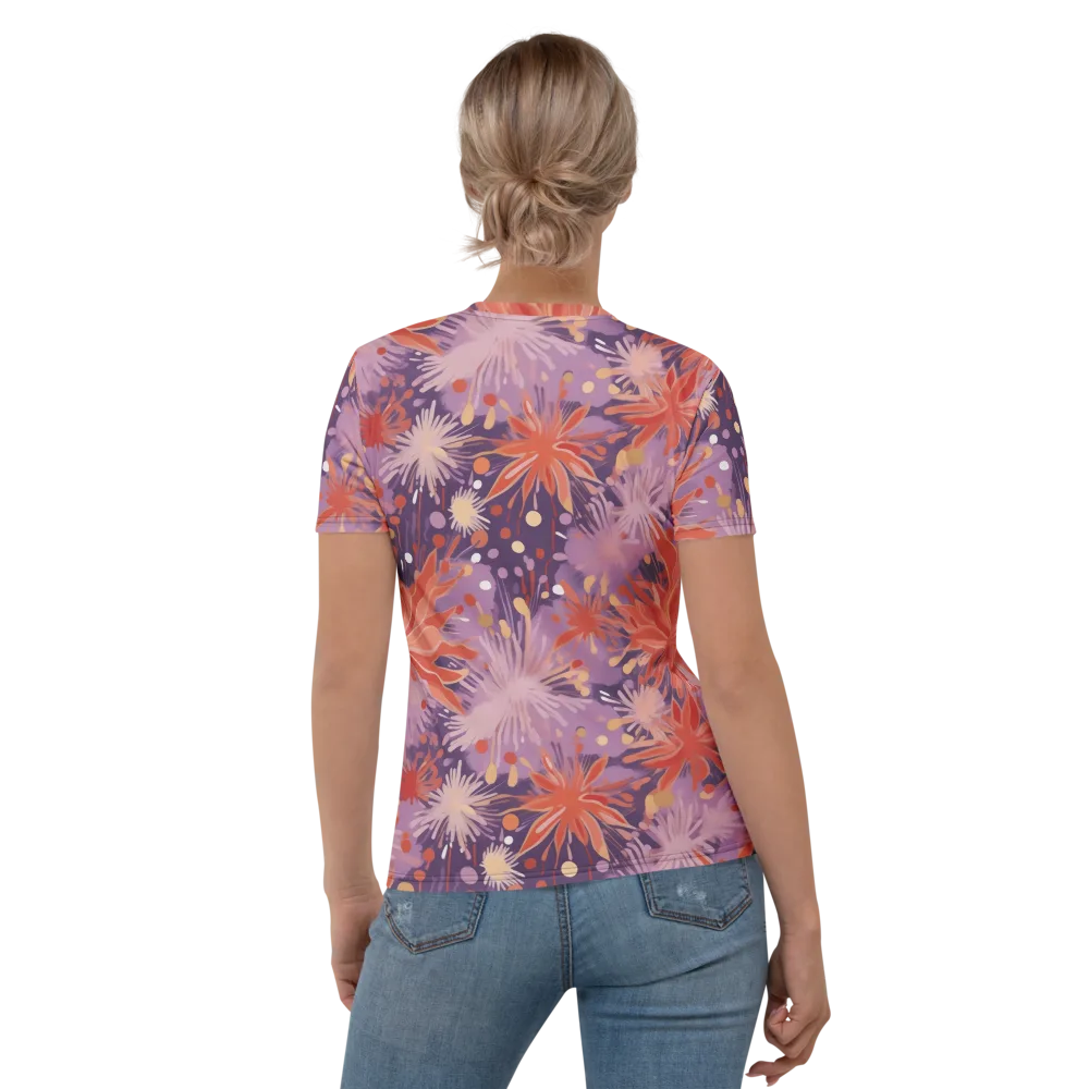 Coral Dusk Bloom on Women's Crew Neck T-Shirt — Back