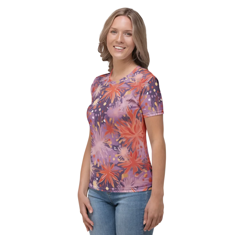 Coral Dusk Bloom on Women's Crew Neck T-Shirt — Left