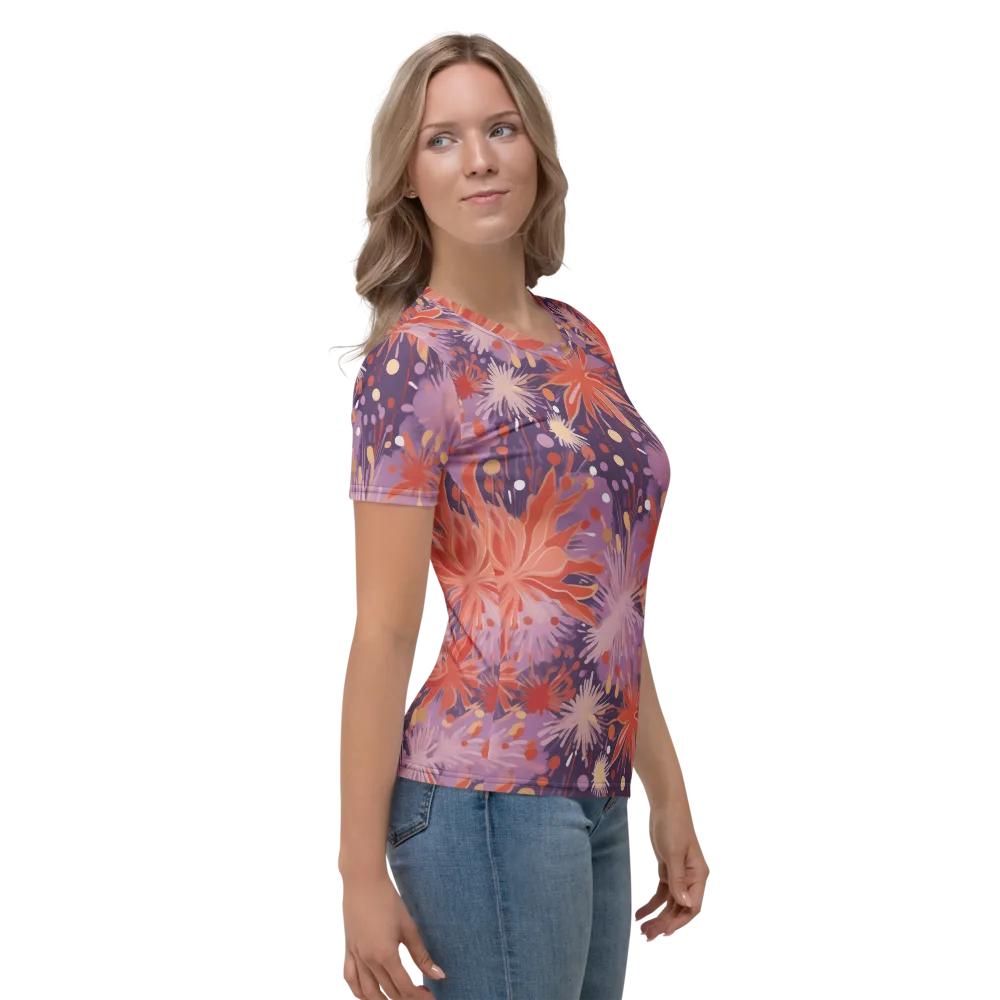 Coral Dusk Bloom on Women's Crew Neck T-Shirt — Right