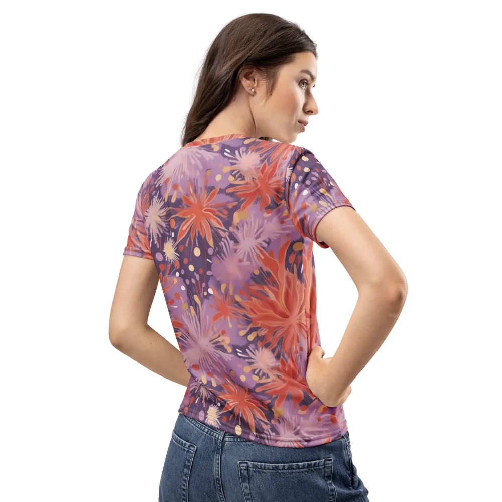 Coral Dusk Bloom on Women's Crew Neck T-Shirt — Back