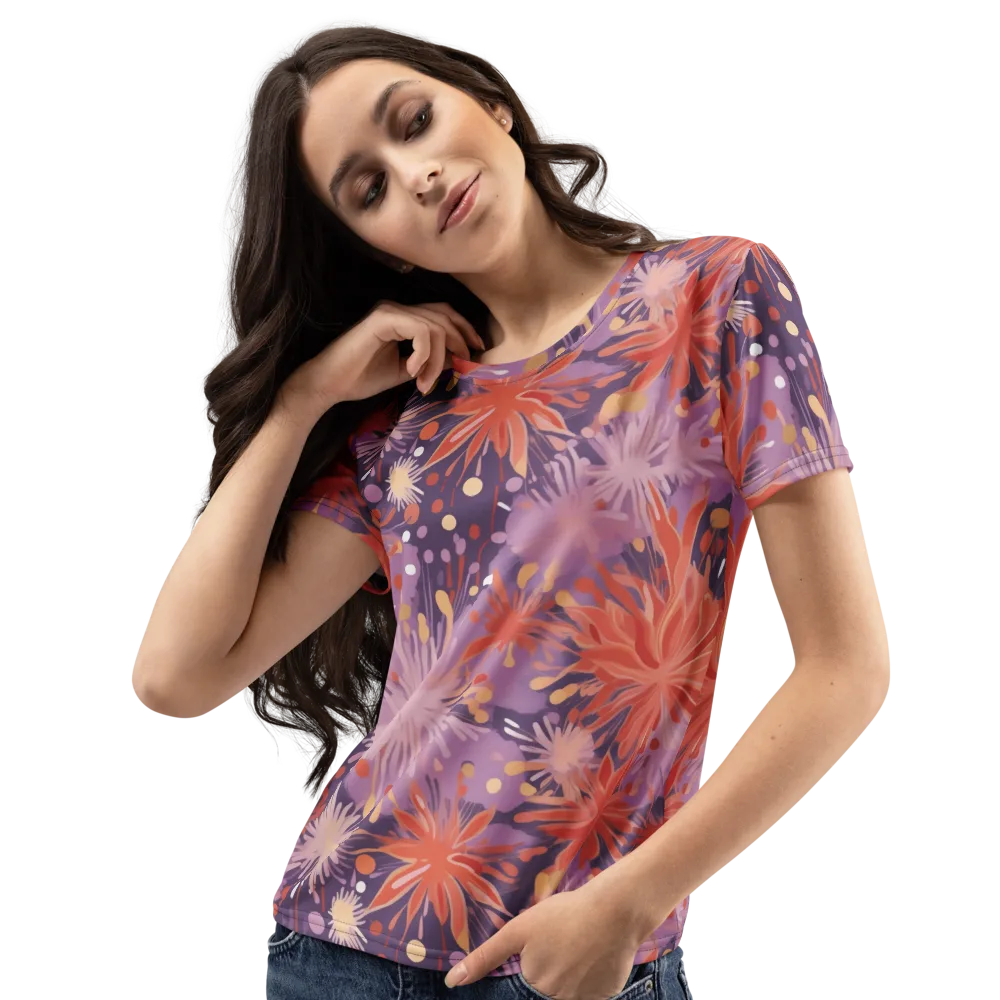 Coral Dusk Bloom on Women's Crew Neck T-Shirt — Left Front