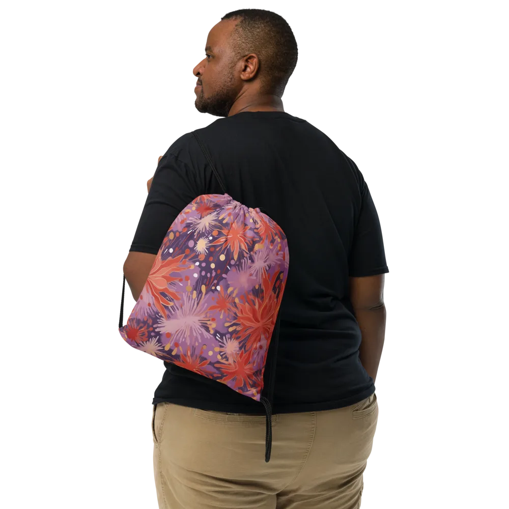 Coral Dusk Bloom on Drawstring Bag — Front