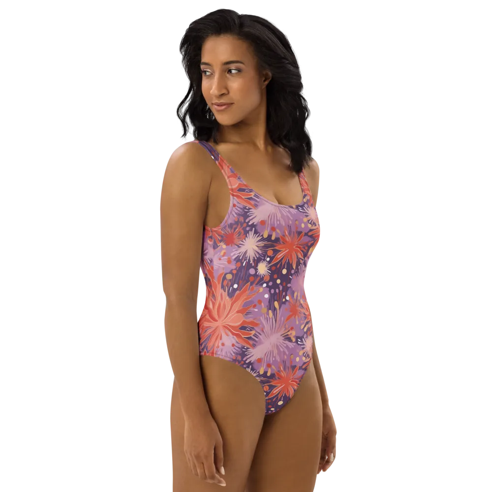Coral Dusk Bloom on One-Piece Swimsuit — Right