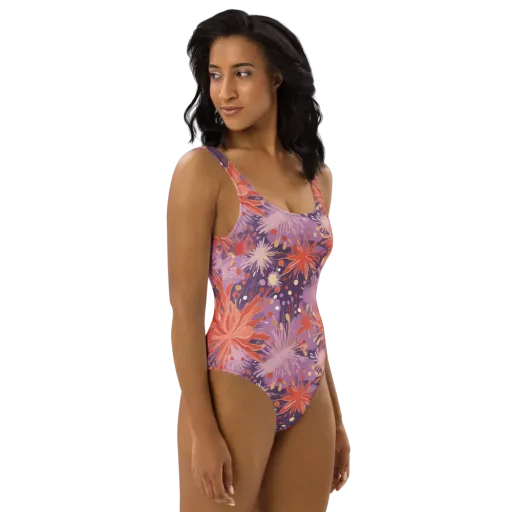 Coral Dusk Bloom on a One-Piece Swimsuit
