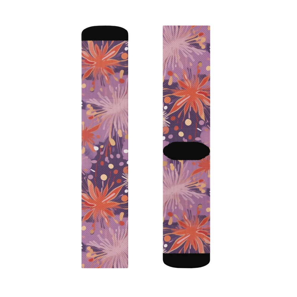 Coral Dusk Bloom on Socks — Left Sock