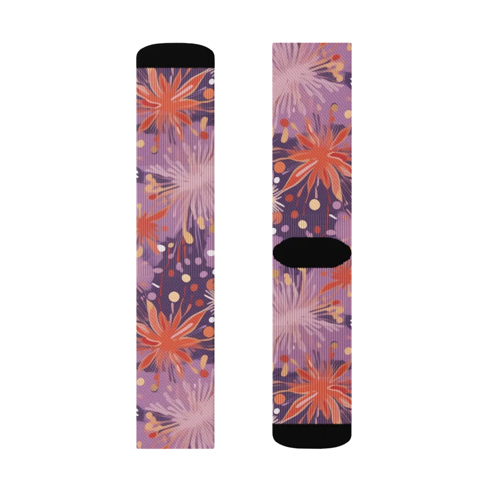 Coral Dusk Bloom on Socks — Right Sock