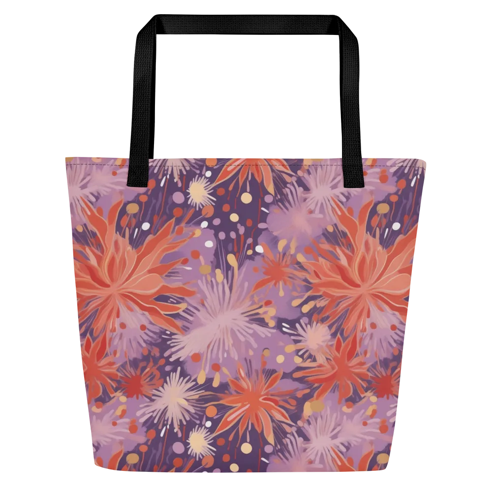 Coral Dusk Bloom on Large Tote Bag W/ Pocket — Front