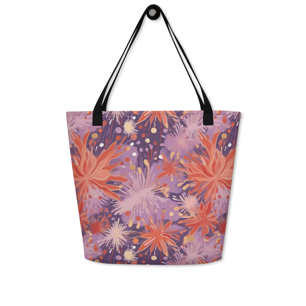 Coral Dusk Bloom on Large Tote Bag W/ Pocket — Front