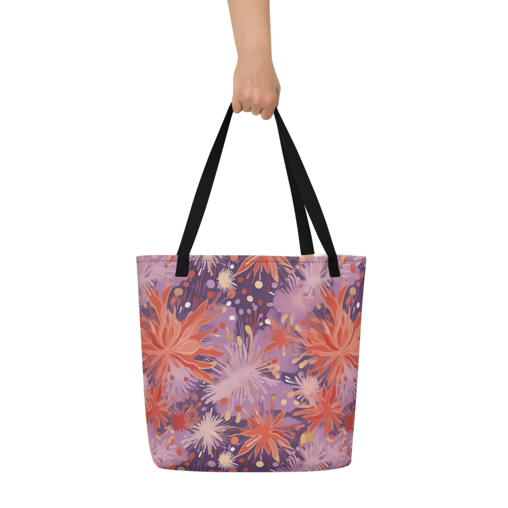 Coral Dusk Bloom on Large Tote Bag W/ Pocket — Front