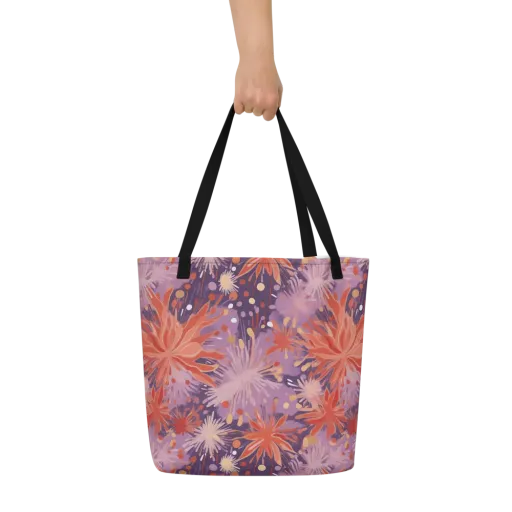 Coral Dusk Bloom on a Large Tote Bag W/ Pocket