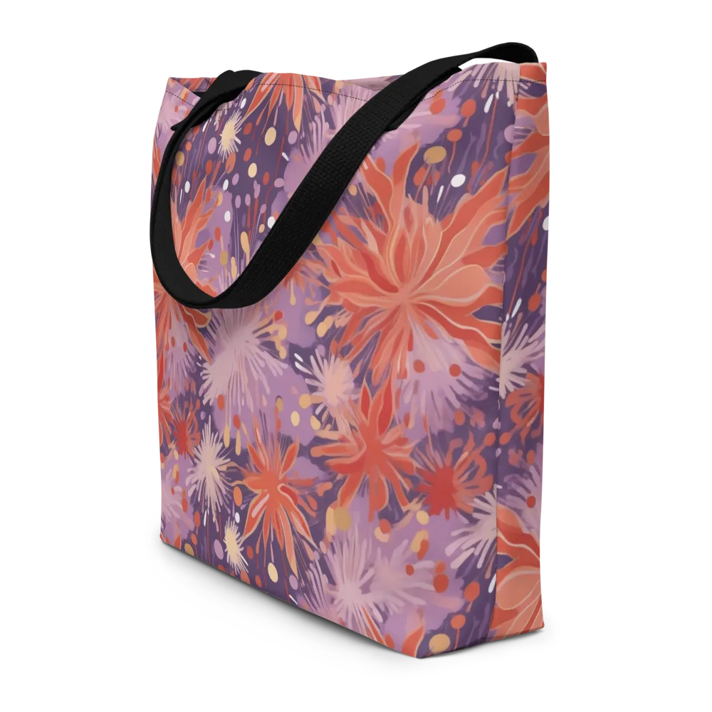 Coral Dusk Bloom on Large Tote Bag W/ Pocket — Front