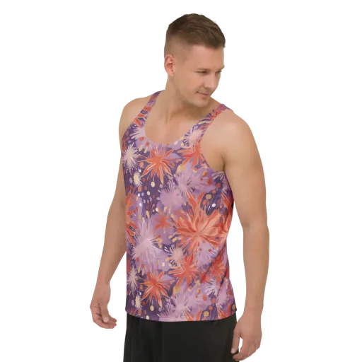 Coral Dusk Bloom on a Men's Tank Top