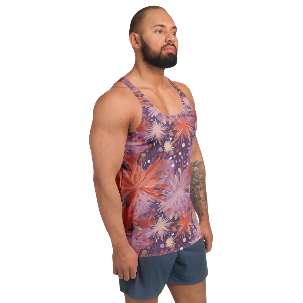 Coral Dusk Bloom on Men's Tank Top — Right Front