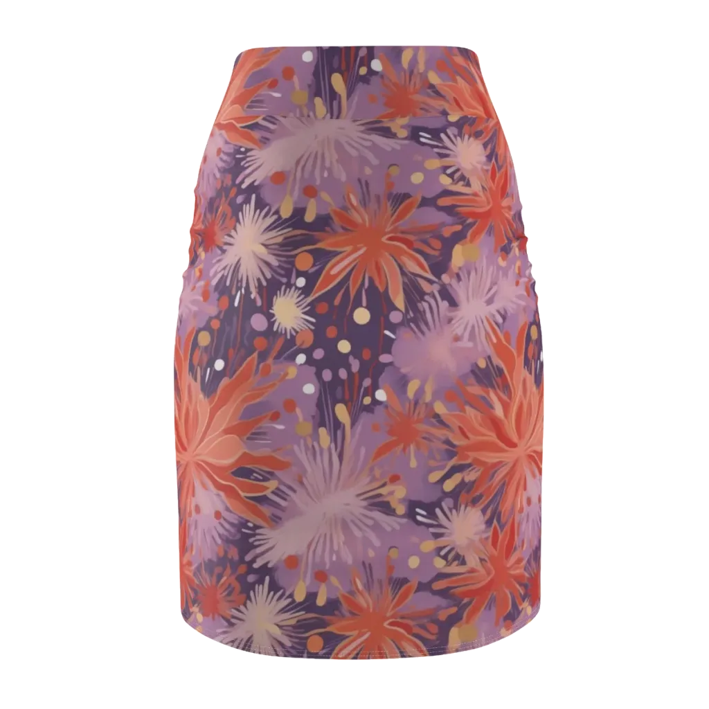 Coral Dusk Bloom on Pencil Skirt — Back