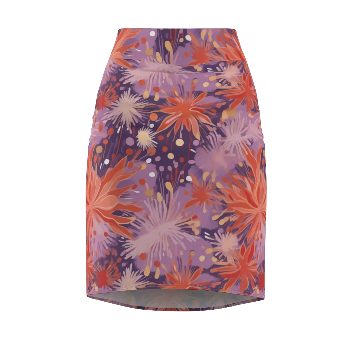 Coral Dusk Bloom on Pencil Skirt — Front