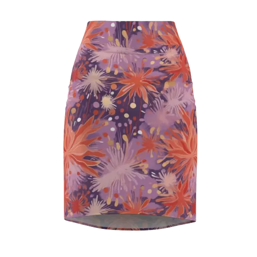 Coral Dusk Bloom on a Pencil Skirt