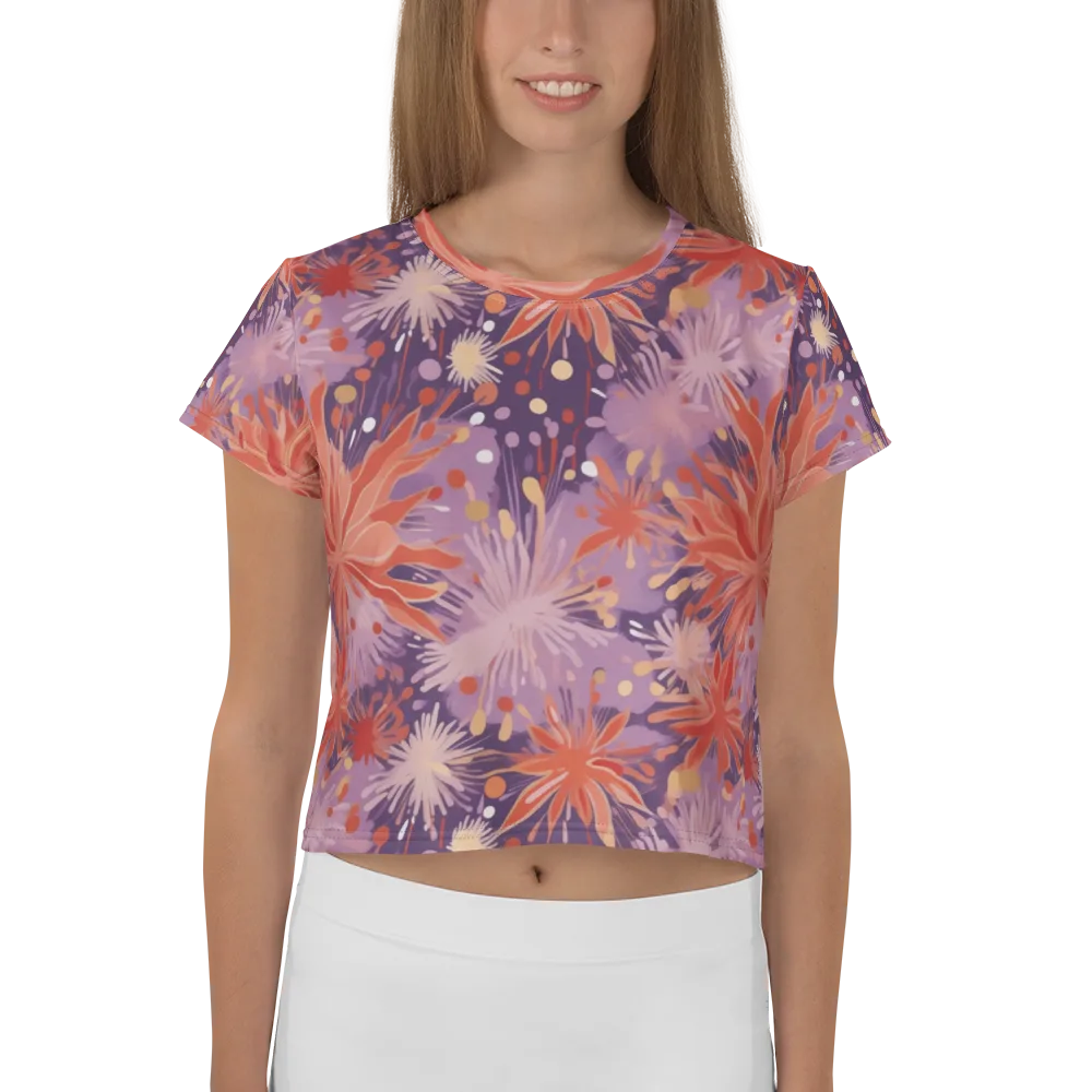 Coral Dusk Bloom on Crop Tee — Front