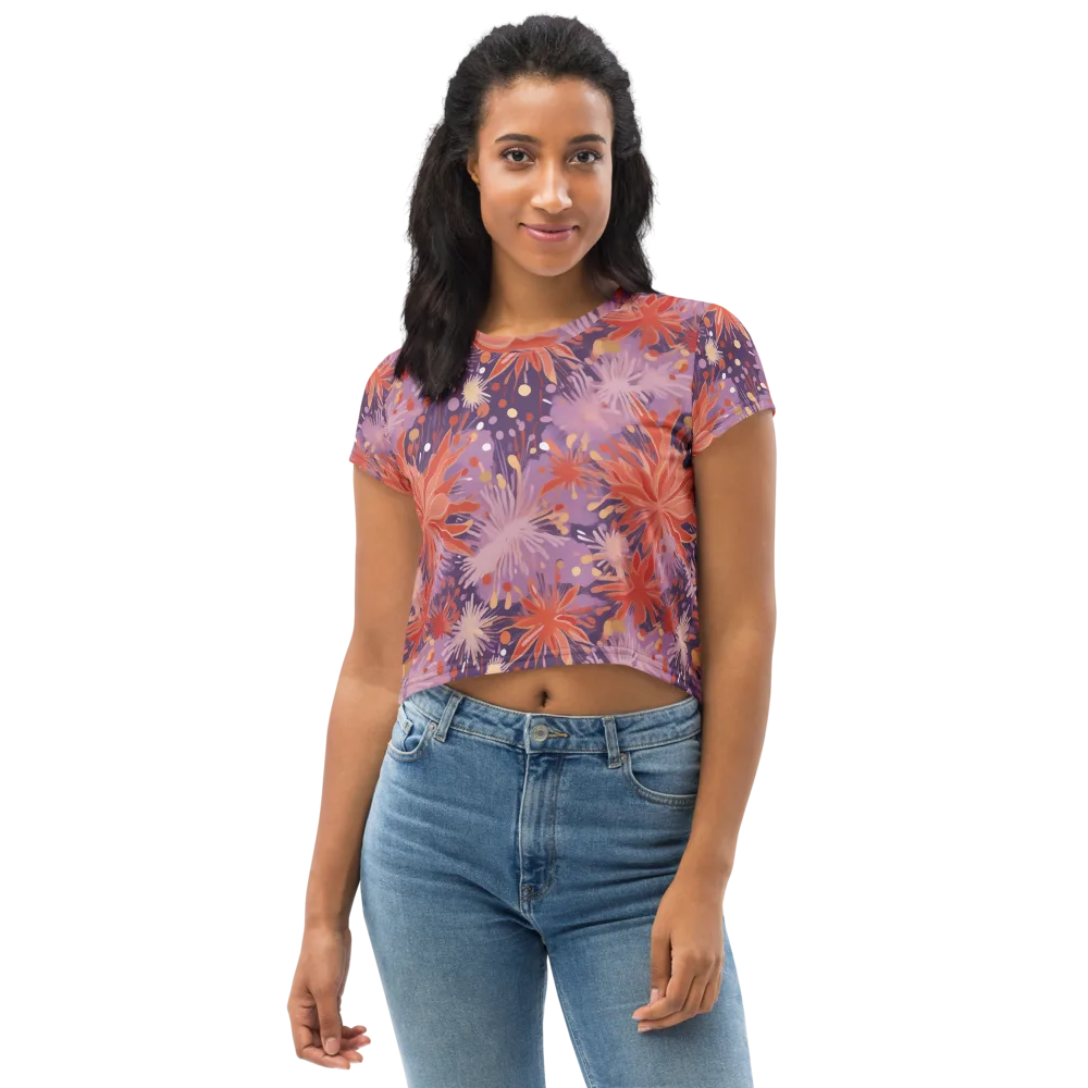 Coral Dusk Bloom on Crop Tee — Front