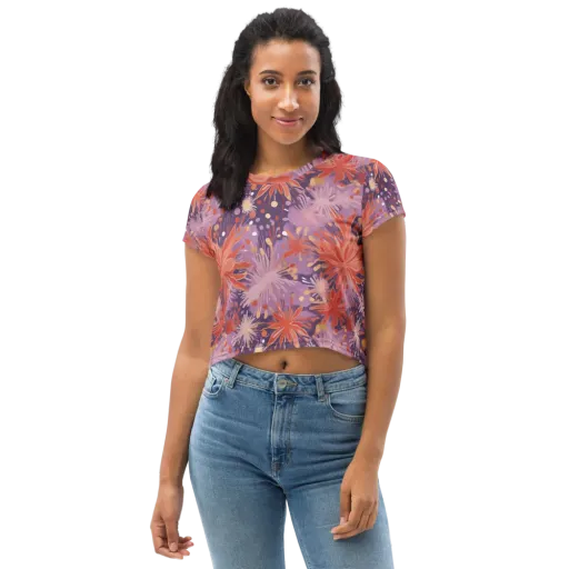 Coral Dusk Bloom on a Crop Tee
