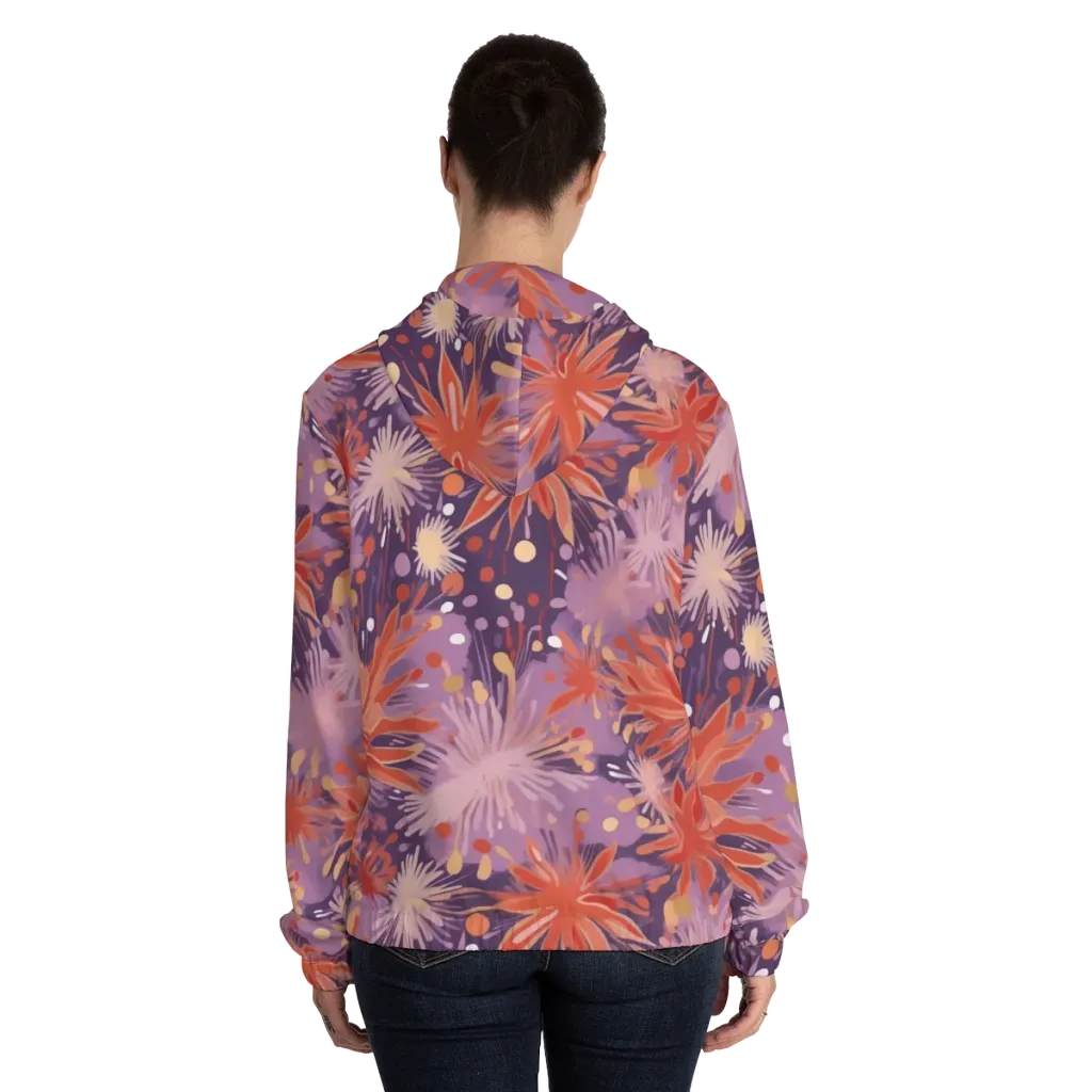 Coral Dusk Bloom on Women's Full-Zip Hoodie — Back On Person